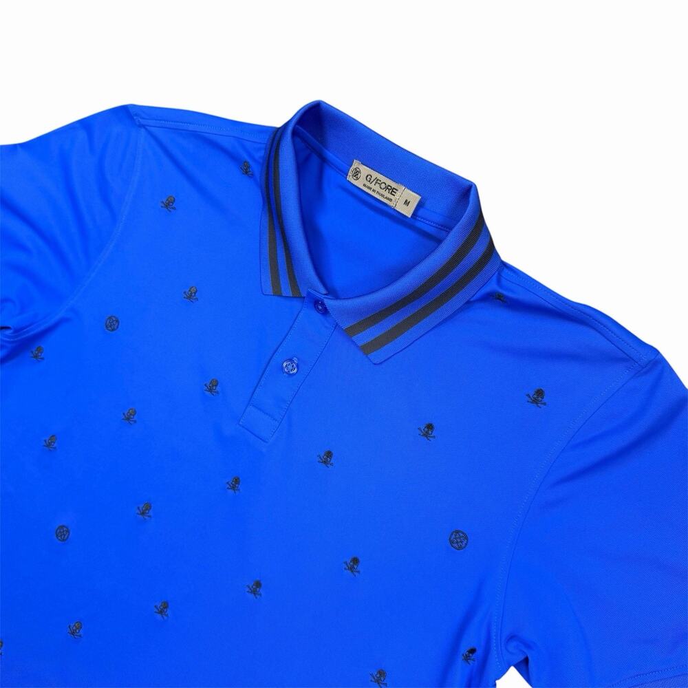 G/FORE Polo Shirt Mens Medium Blue Skull Print Golf Performance Stretch Top